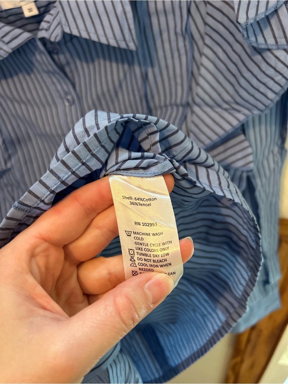 Blue Striped Ruffle-Shoulder Button-Down Shirt - Picture 5 of 5